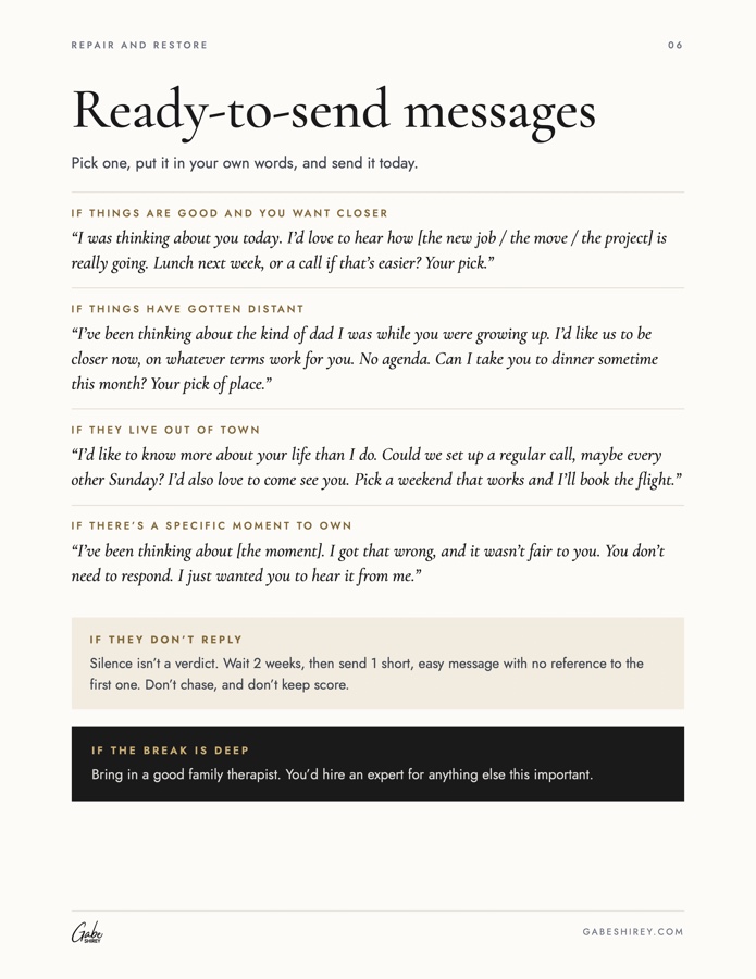 Ready-to-send messages page
